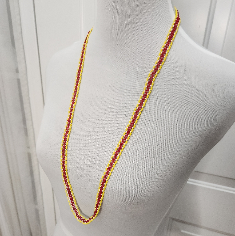 Vintage Yellow Red White‎ Beaded Necklace